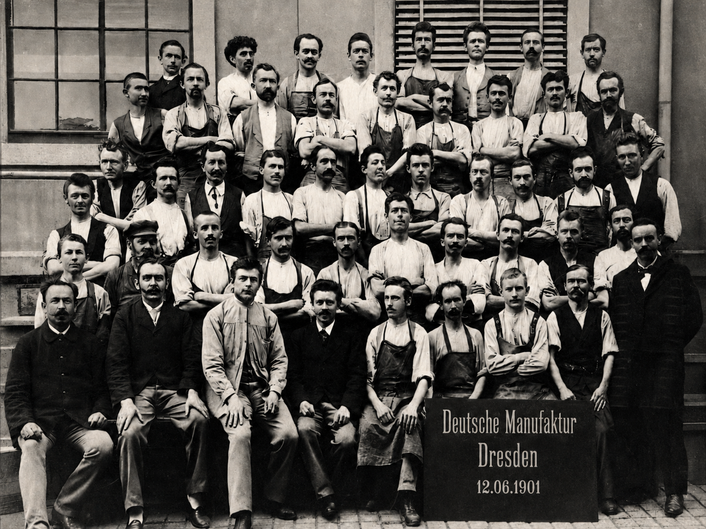 Историческая фотография коллектива Deutsche Manufaktur в Дрездене, 12 июня 1901 года